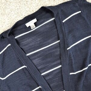 CJ Banks Womens Striped Cardigan Sweater Open Front Blue White Extra‎ Large